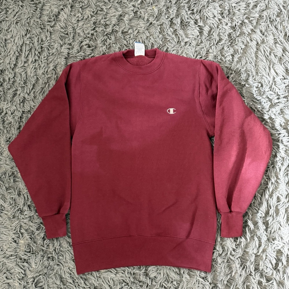 Vintage Champion Crewneck Sun Faded Burgundy Size Small Made In USA 90s